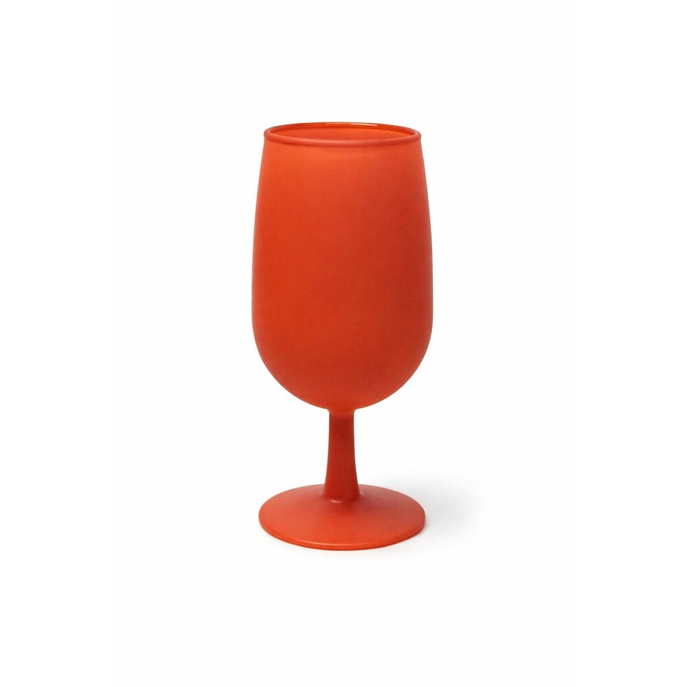 VTG Frosted Red Orange Goblet Wine Glass Christmas Candle Holder Holiday Decor